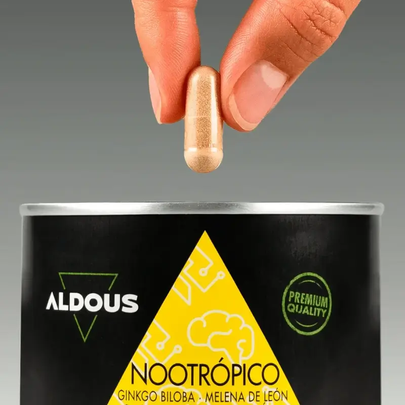 Nootropikum od Aldous Labs s ginkgo bilobou, levovou hrivou, kofeínom, bacopou, tyrozínom, teanínom a huperzínom A