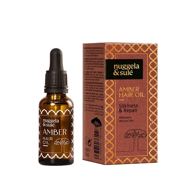 Nuggela & Sule Amber Hair Oil – vlasový olej s baobabom a karité, 30 ml.