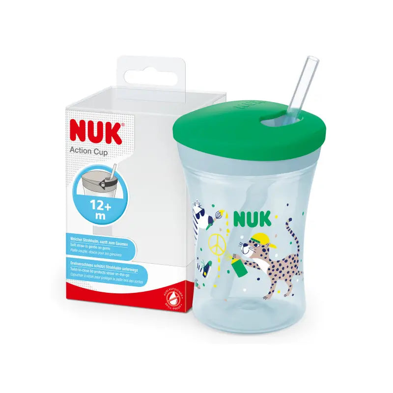 Nuk Action Cup – pohárik na učenie sa piť +12 mesiacov, leopard (zelený), 230 ml