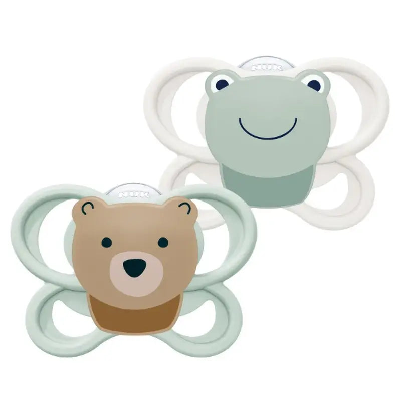NUK Perfect Match Air – silikónový cumlík T1 0–6 mesiacov, medvedík/žabka, 2 ks