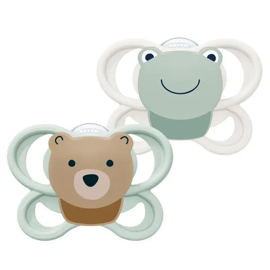 NUK Perfect Match Air – silikónový cumlík T1 0–6 mesiacov, medvedík/žabka, 2 ks