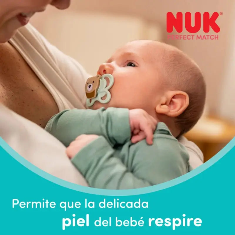 NUK Perfect Match Air – silikónový cumlík T1 0–6 mesiacov, medvedík/žabka, 2 ks