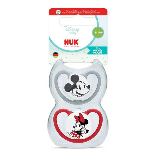 NUK Perfect Match Air silikónový cumlík T3 18–36 mesiacov Mickey Mouse červený/sivý, 2 ks