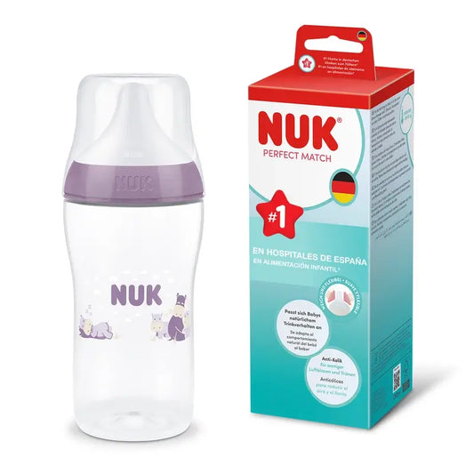 NUK Perfect Match – fľaša 260 ml, cumlík M, od 3 mesiacov, hroch