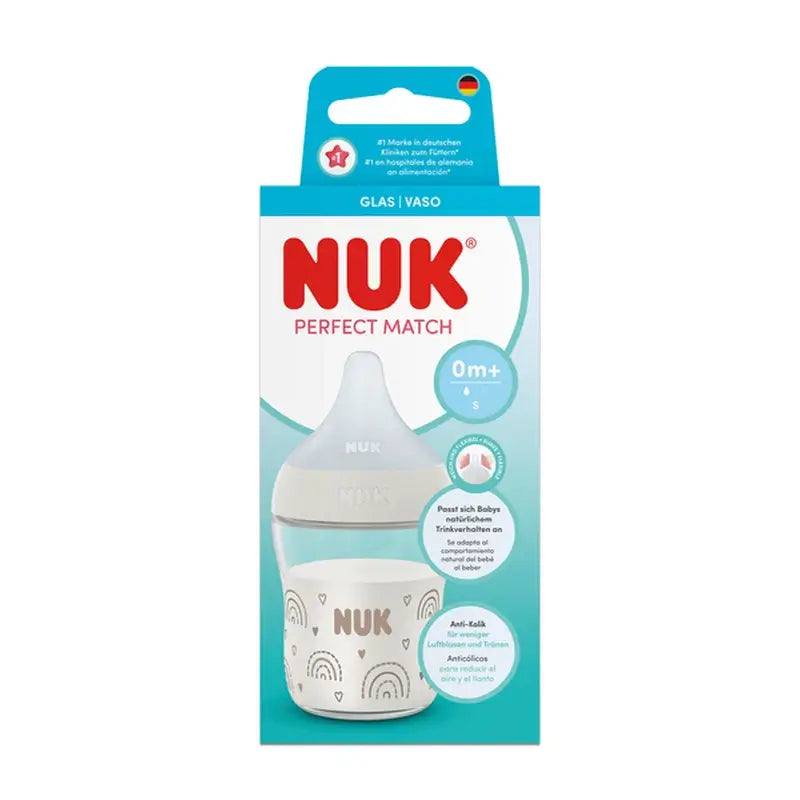NUK Perfect Match sklenená fľaša 120 ml, cumlík S 0m+, dúha