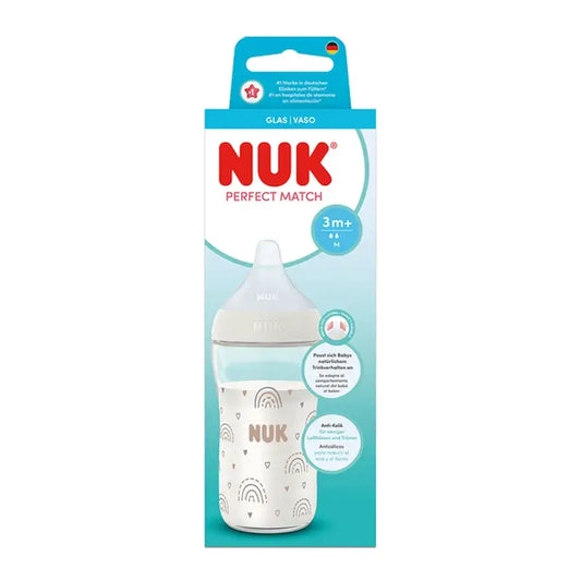 NUK Perfect Match sklenená fľaša 230 ml, cumlík M 3m+, dúha