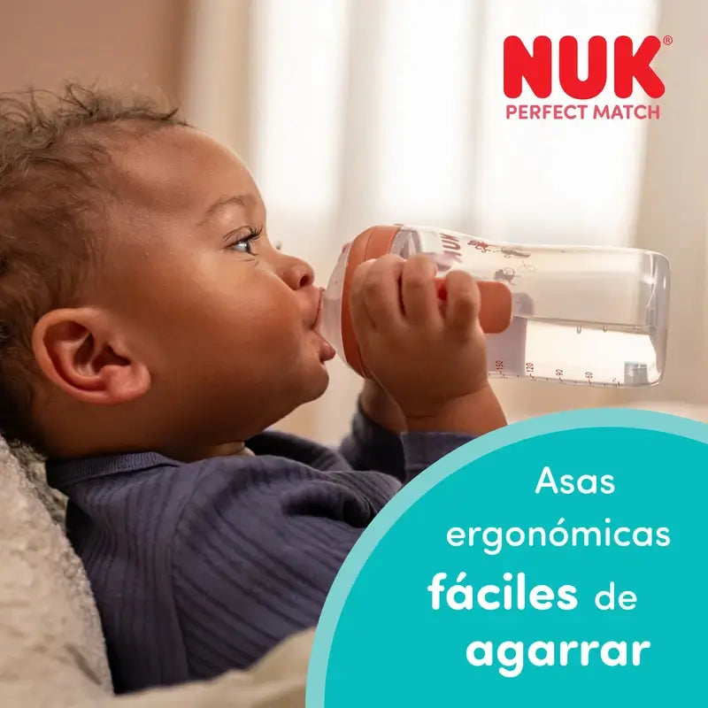 NUK Perfect Match – fľaša na prechod na pevnú stravu 150 ml, od 6 mesiacov, Mickey Mouse, sivá