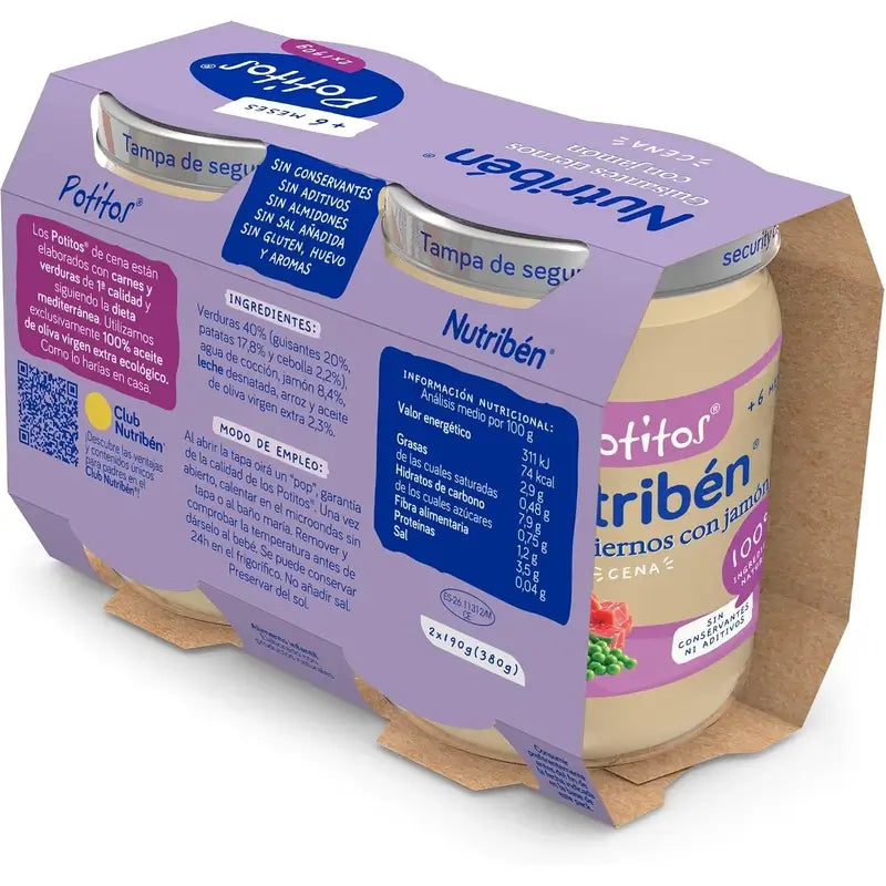 Nutribén Potito – večera: hrášok so šunkou, 2 x 190 g
