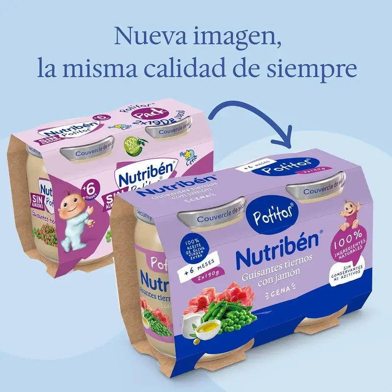 Nutribén Potito – večera: hrášok so šunkou, 2 x 190 g