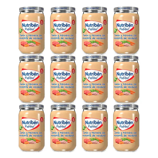 Nutriben Potito – šunka a teľacie mäso so zeleninovým ragú, 12 x 235 g