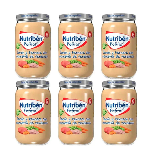 Nutriben Potito – šunka a teľacie mäso so zeleninovým ragú, 6 x 235 g
