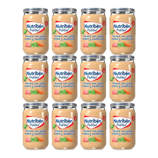 Nutriben Potito – teľacie mäso so zelenými fazuľkami a mrkvou, 12 x 235 g