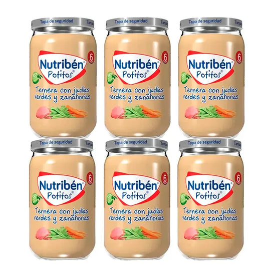 Nutriben Potito – teľacie mäso so zelenými fazuľkami a mrkvou, 6 x 235 g