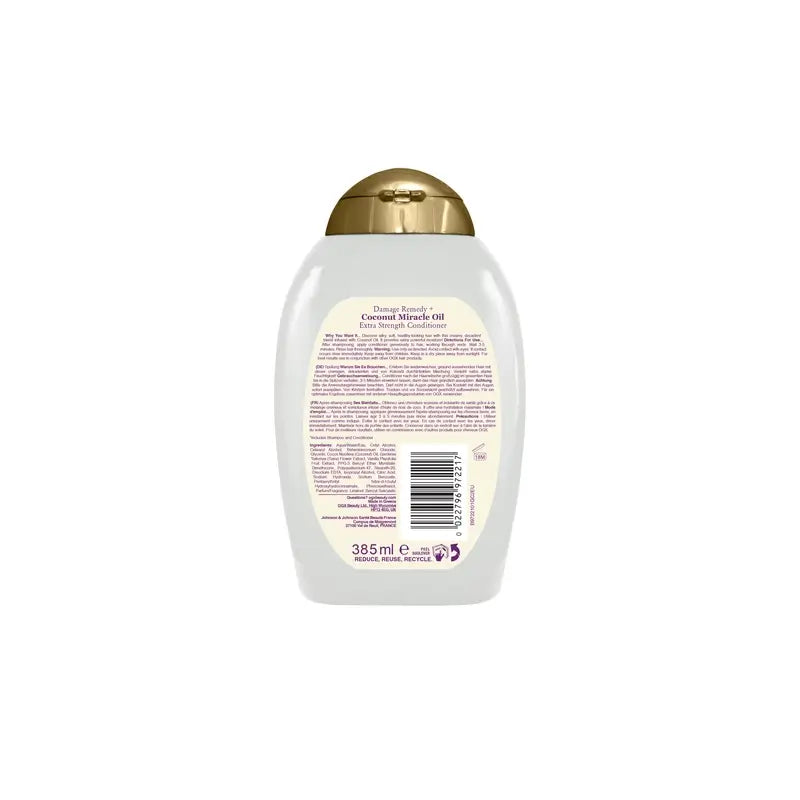 OGX Kondicionér Coconut Miracle Oil Extra Strength, regeneruje a oživuje, pre poškodené vlasy, 385 ml