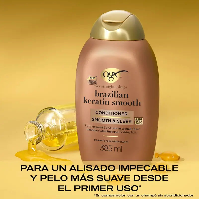 OGX Kondicionér s brazílskou keratínou, pre vlnité alebo kučeravé vlasy, vyhladzuje, posilňuje a hydratuje, 385 ml