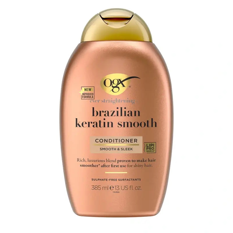 OGX Kondicionér s brazílskou keratínou, pre vlnité alebo kučeravé vlasy, vyhladzuje, posilňuje a hydratuje, 385 ml
