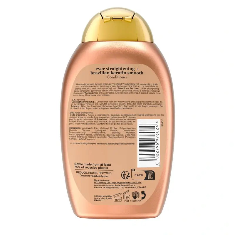 OGX Kondicionér s brazílskou keratínou, pre vlnité alebo kučeravé vlasy, vyhladzuje, posilňuje a hydratuje, 385 ml