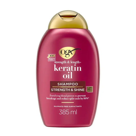 OGX Šampón s keratínovým olejom, na lámavé vlasy, hydratačný a posilňujúci, 385 ml