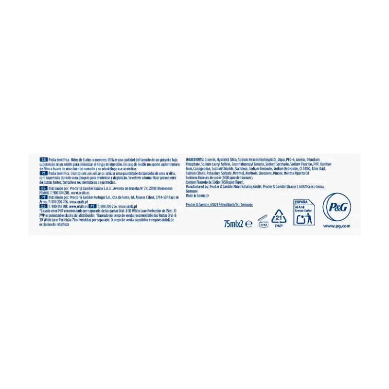 Zubná pasta Oral-B 3D White Advanced Perfection, 2 x 75 ml