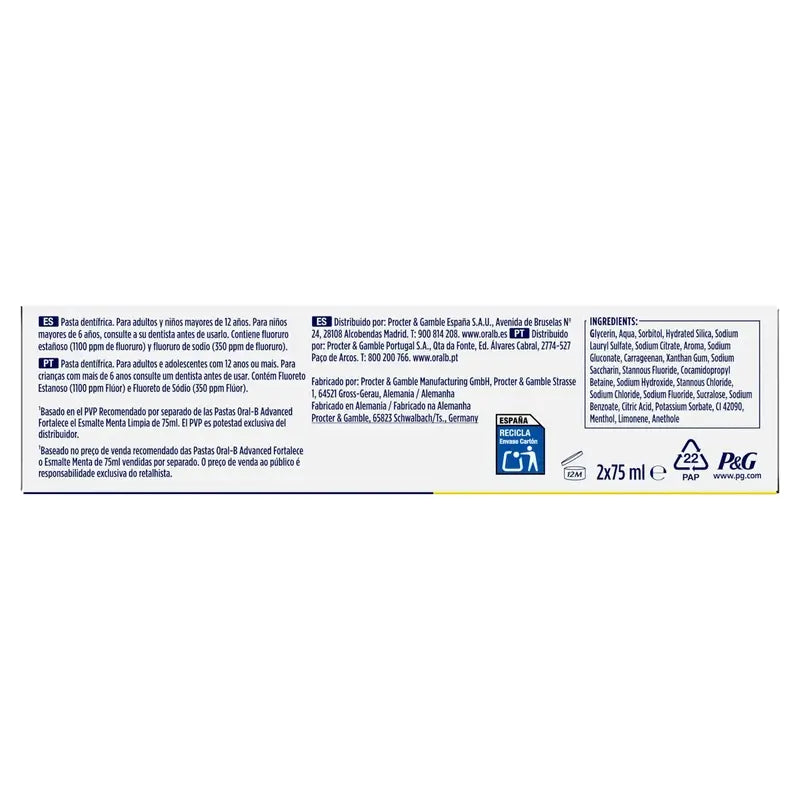 Oral-B Advanced – dvojité posilnenie skloviny, 2 x 75 ml