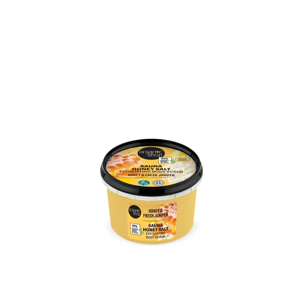 Organic Shop Telový peeling so soľou, medom a jalovcom s efektom sauny, 250 ml 