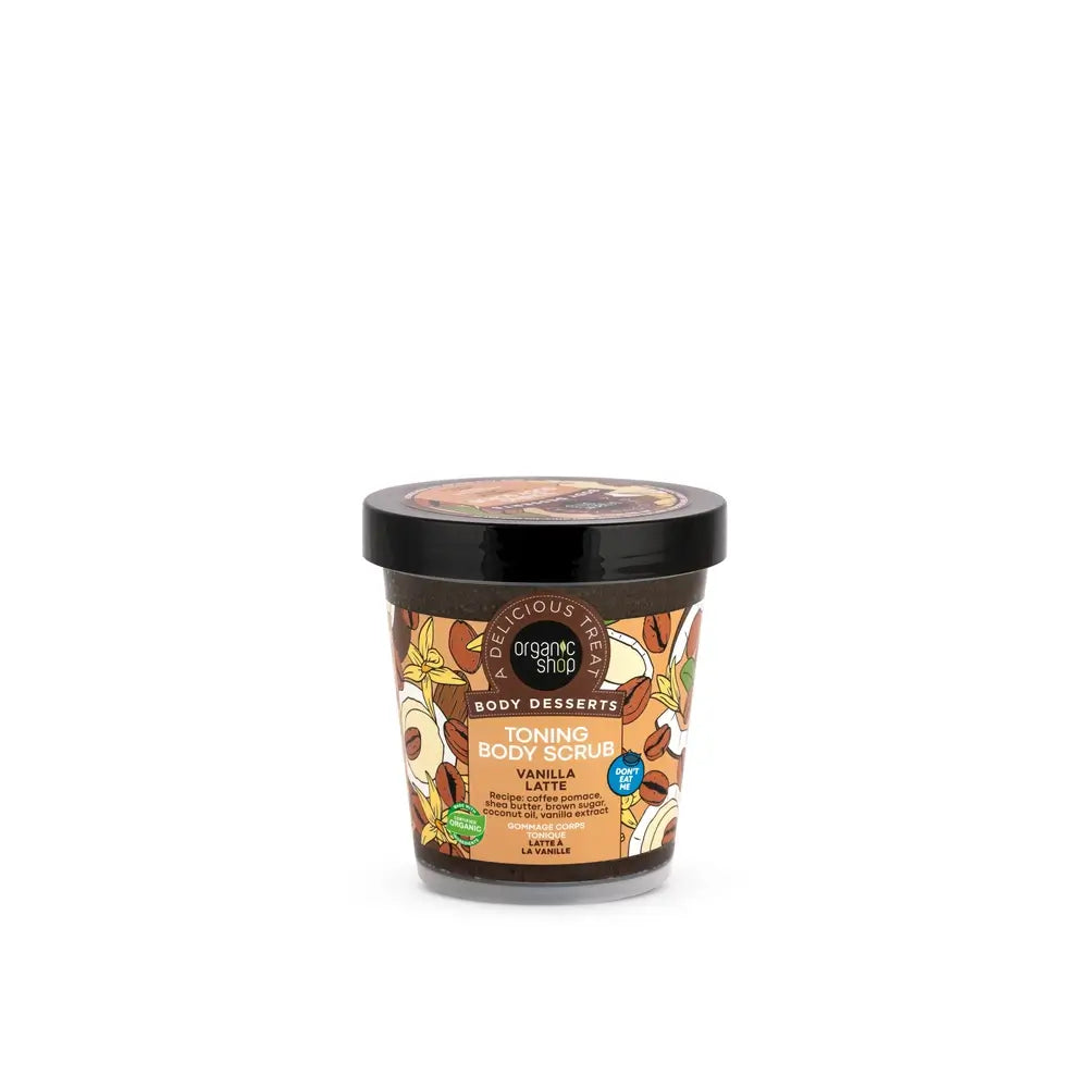 Organic Shop Tónizujúci telový peeling s príchuťou vanilkového latté, 450 ml 