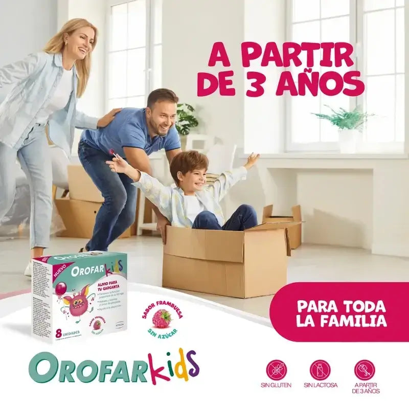 Orofar Kids – lízanky proti škrabaniu v krku s malinovou príchuťou bez cukru, 2x8 lízaniek