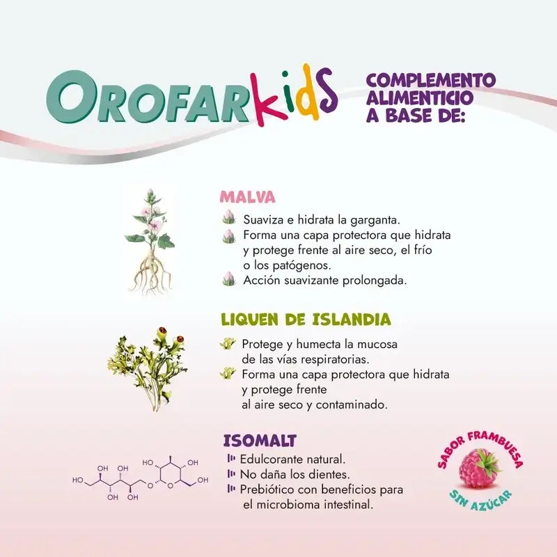 Orofar Kids – lízanky proti škrabaniu v krku s malinovou príchuťou bez cukru, 2x8 lízaniek