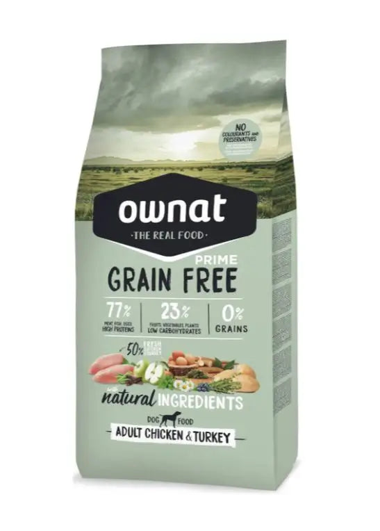 Ownat Grain Free Canine Prime Adult Kuracie mäso a morčacie mäso 3 kg, krmivo pre psov