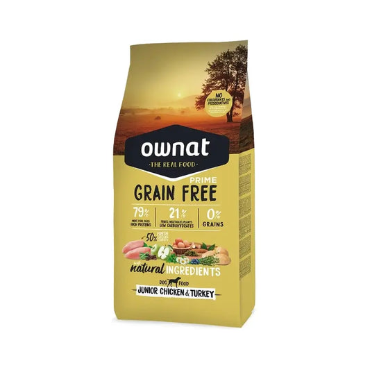 Ownat Grain Free Prime Junior – kuracie mäso a morčacie mäso, 12 kg 
