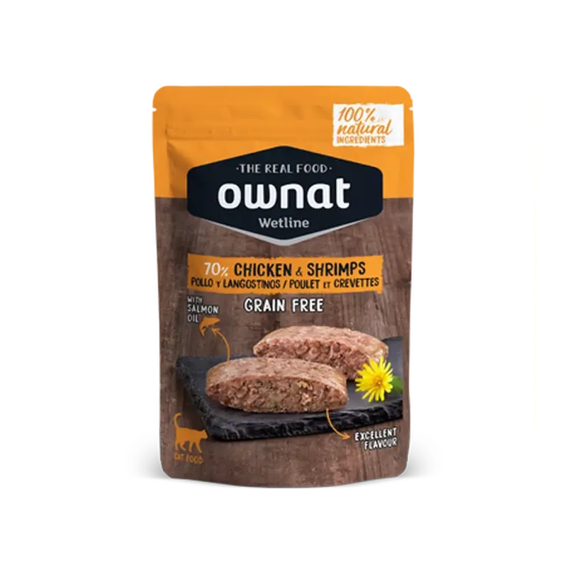 Ownat Wetline Feline – kuracie mäso a krevety, 12 × 85 g 