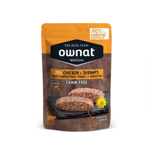 Ownat Wetline Feline – kuracie mäso a krevety, 12 × 85 g 