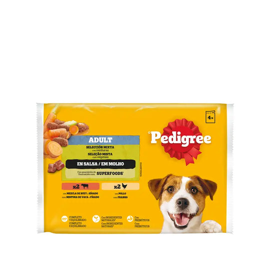 Pedigree Pouch 4-balenie – kuracie mäso, hovädzie mäso a zelenina 13 × 4 × 100