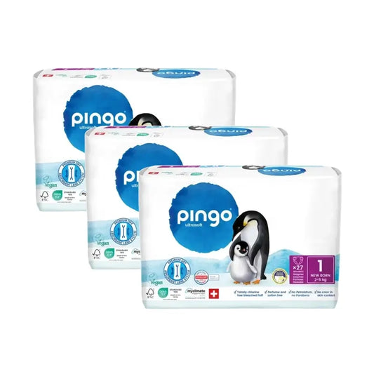 Ekologické plienky Pingo, veľkosť 1 (2–5 kg), 3 balenia po 27 kusoch