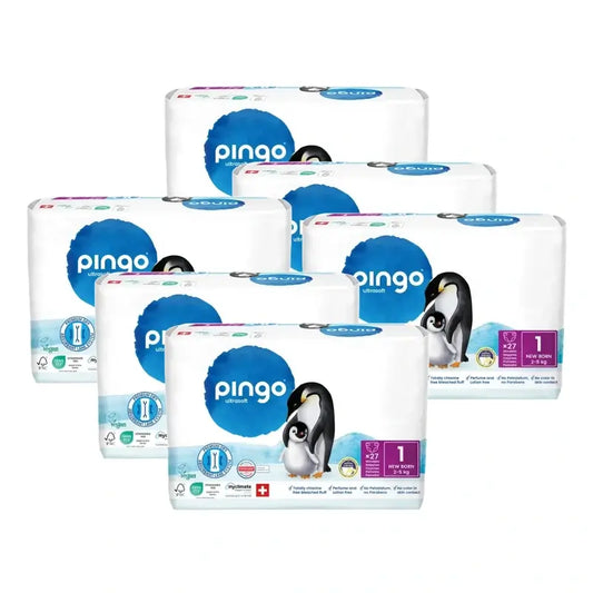 Ekologické plienky Pingo, veľkosť 1 (2–5 kg), 6 × 27 kusov
