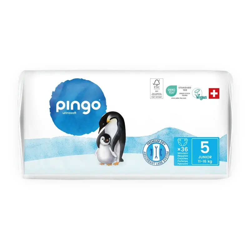 Ekologické plienky Pingo, veľkosť 5 (11–16 kg), 36 kusov