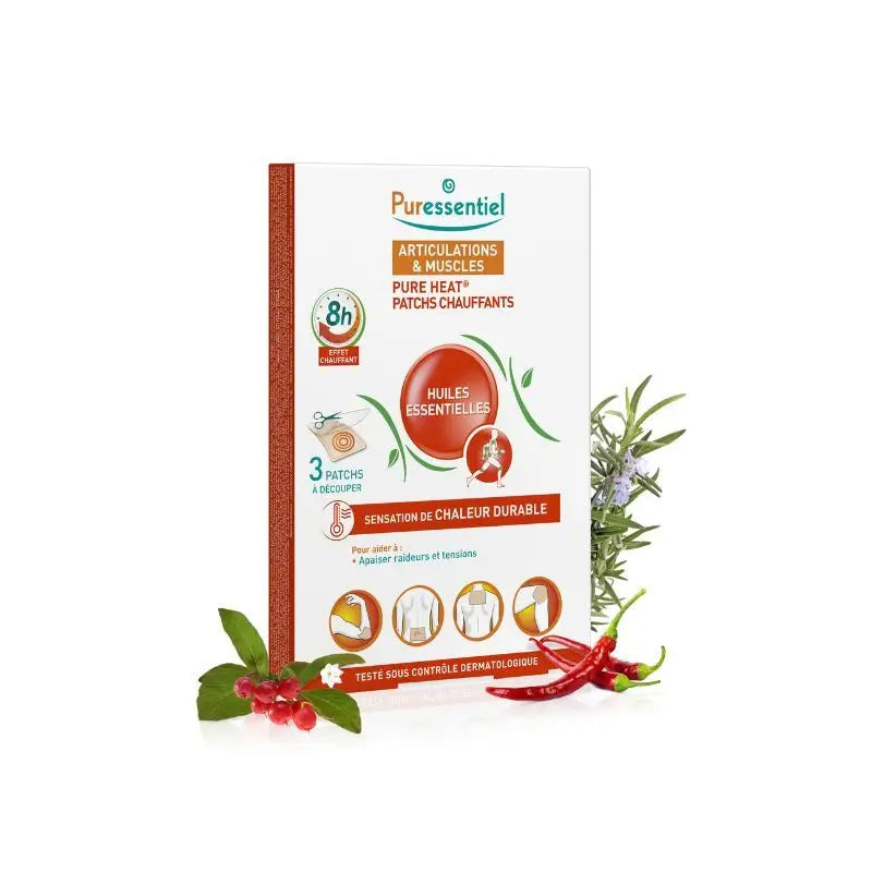 Puressentiel Tepelné náplasti Pure Heat na kĺby a svaly, 3 náplasti, ktoré možno vystrihnúť