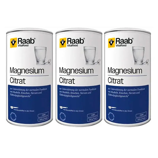 Raab Vitalfood Citrát horečnatý v prášku, balenie 3 x 340 g. Sg Vegan