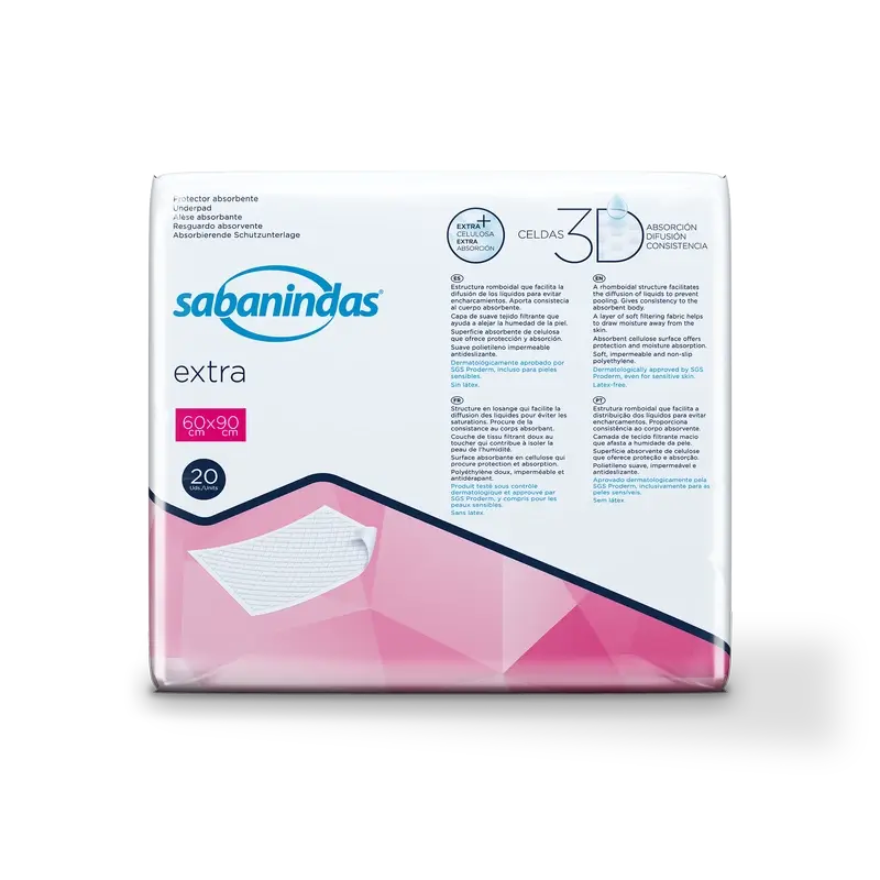 Sabanindas Extra – ochranné absorpčné podložky Maxi 60 × 90 cm, 20 kusov