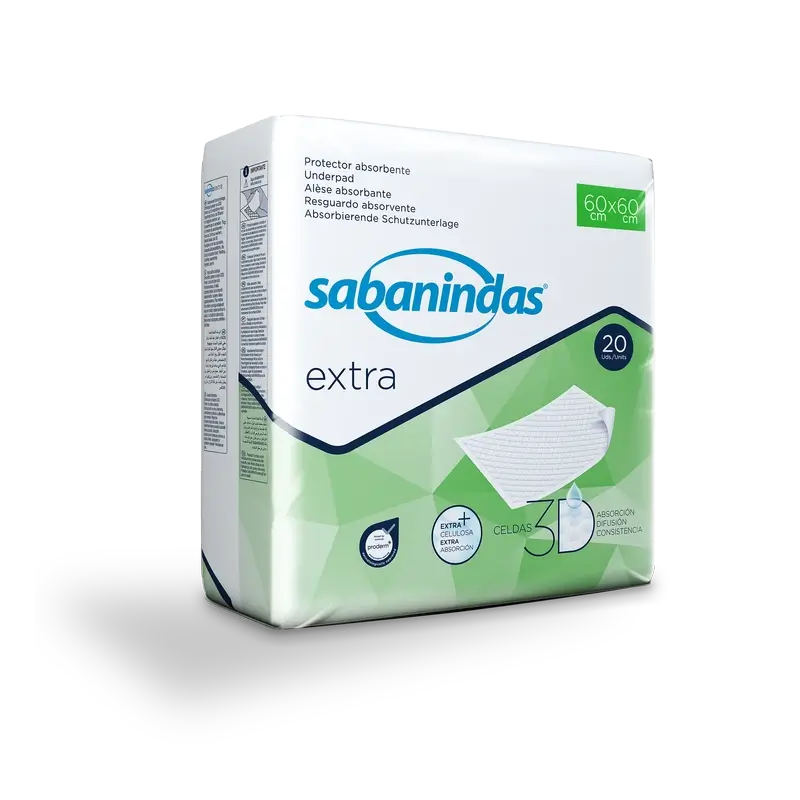 Sabanindas Extra – ochranné vložky so strednou absorpčnou schopnosťou, 60 × 60 cm, 20 kusov