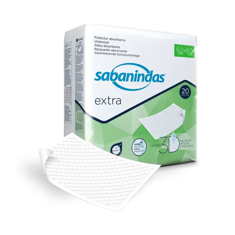 Sabanindas Extra – ochranné vložky so strednou absorpčnou schopnosťou, 60 × 60 cm, 20 kusov