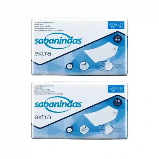 Sabanindas Extra – absorpčné ochranné podložky, malé, 60 × 40 cm, 2 × 25 kusov 