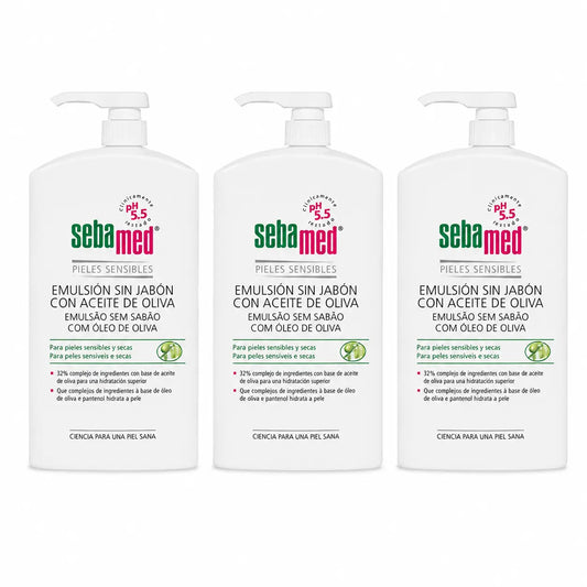 Sebamed gélová emulzia bez mydla s olivovým olejom 1000 ml, balenie po 3 ks