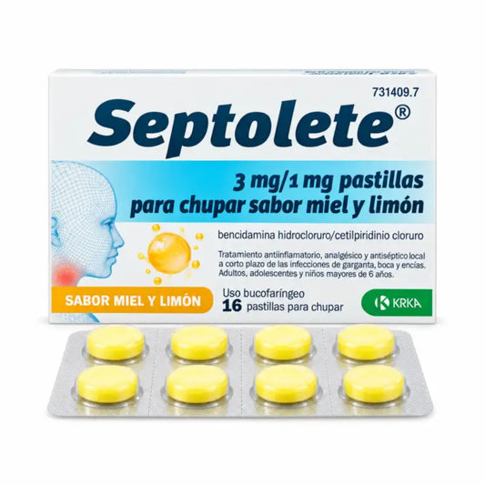 Septolete 3 mg/1 mg s príchuťou medu a citróna, 16 pastiliek na cmúľanie
