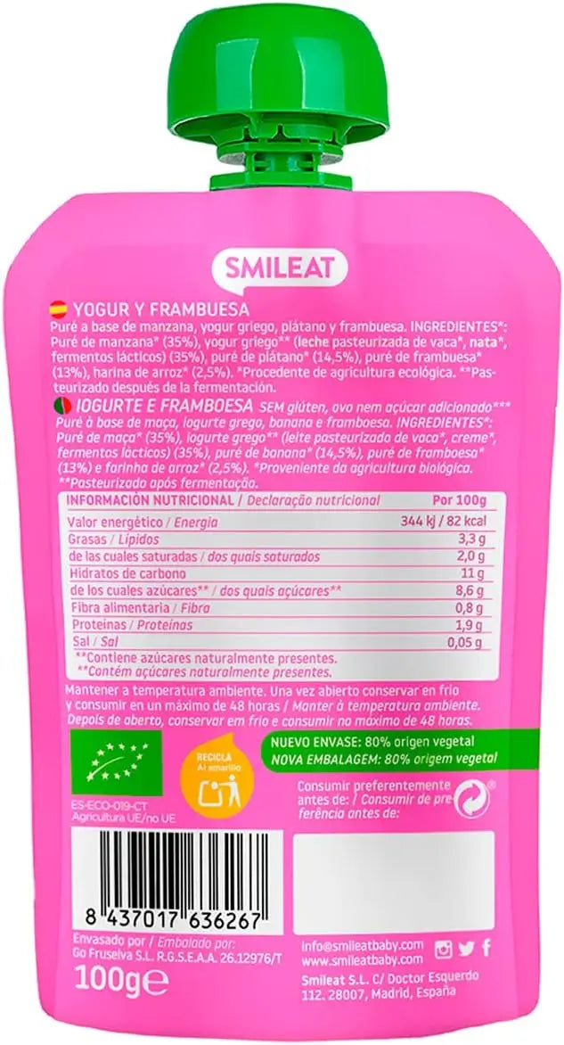 Smileat Pouch Jogurt a maliny Eco 100 g