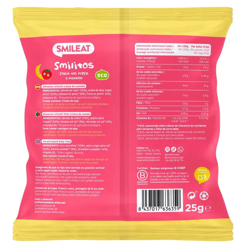 Smileat Smilitos Jahodovo-banánové červíky Eco, 25 g