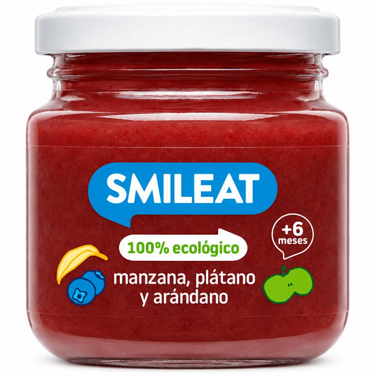 Smileat – jablkovo-banánovo-čučoriedkový džús v poháriku Eco Smileat, 130 gramov