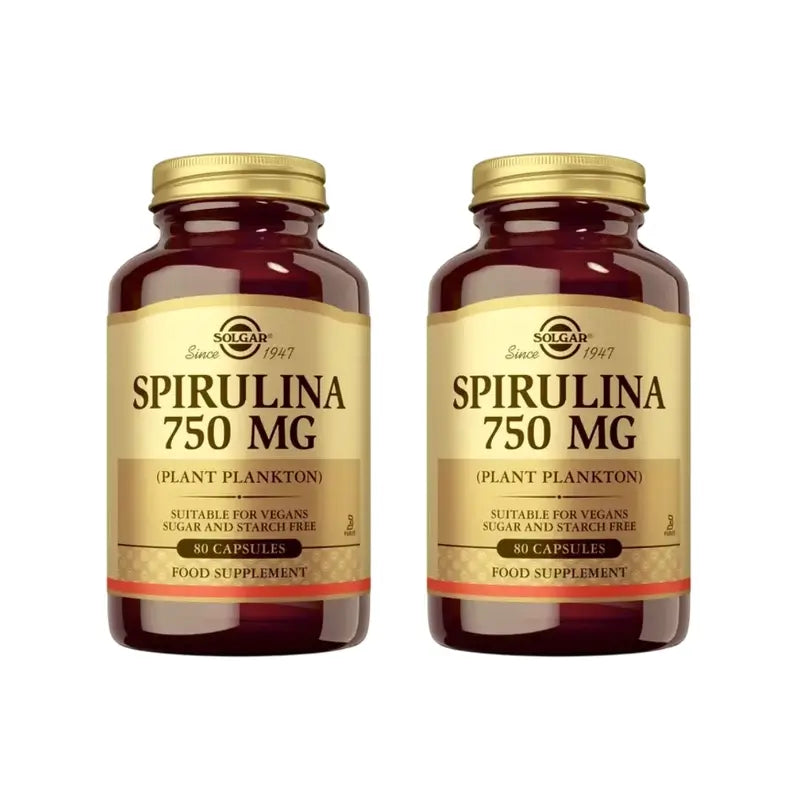 Solgar Spirulina 750 mg, 2 × 80 kapsúl 