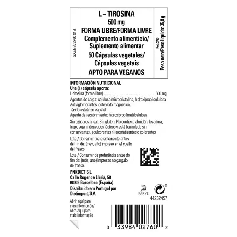 Solgar L-tyrozín 500 mg, 50 rastlinných kapsúl