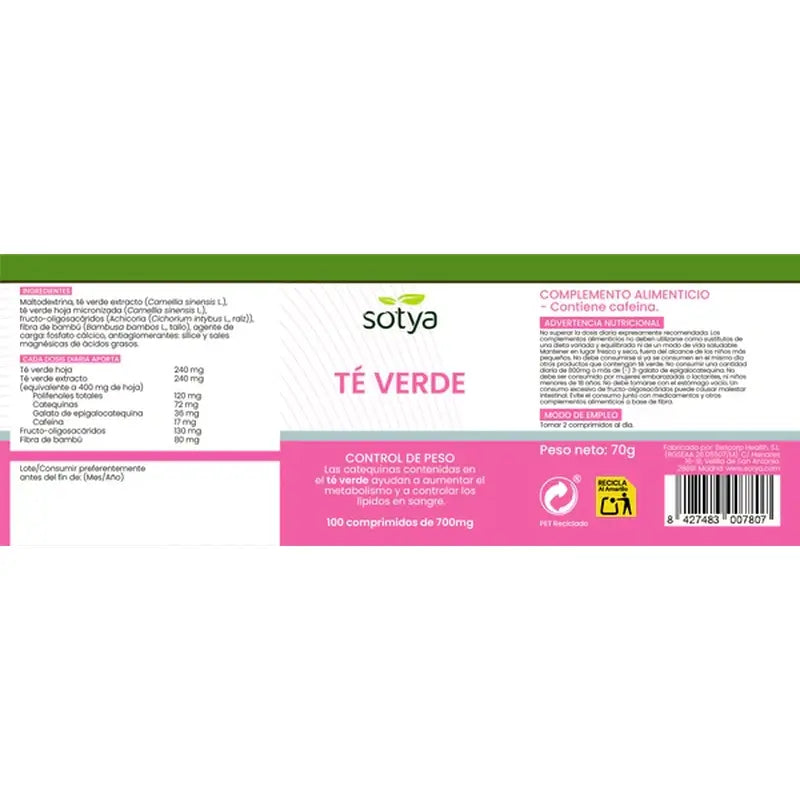 Sotya Zelený čaj 700 mg, 100 tabliet